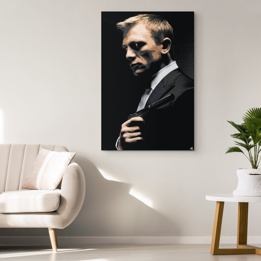 James Bond Daniel Craig Pop Art Illustration - 007 Home Decor in Poster Print or Canvas Art