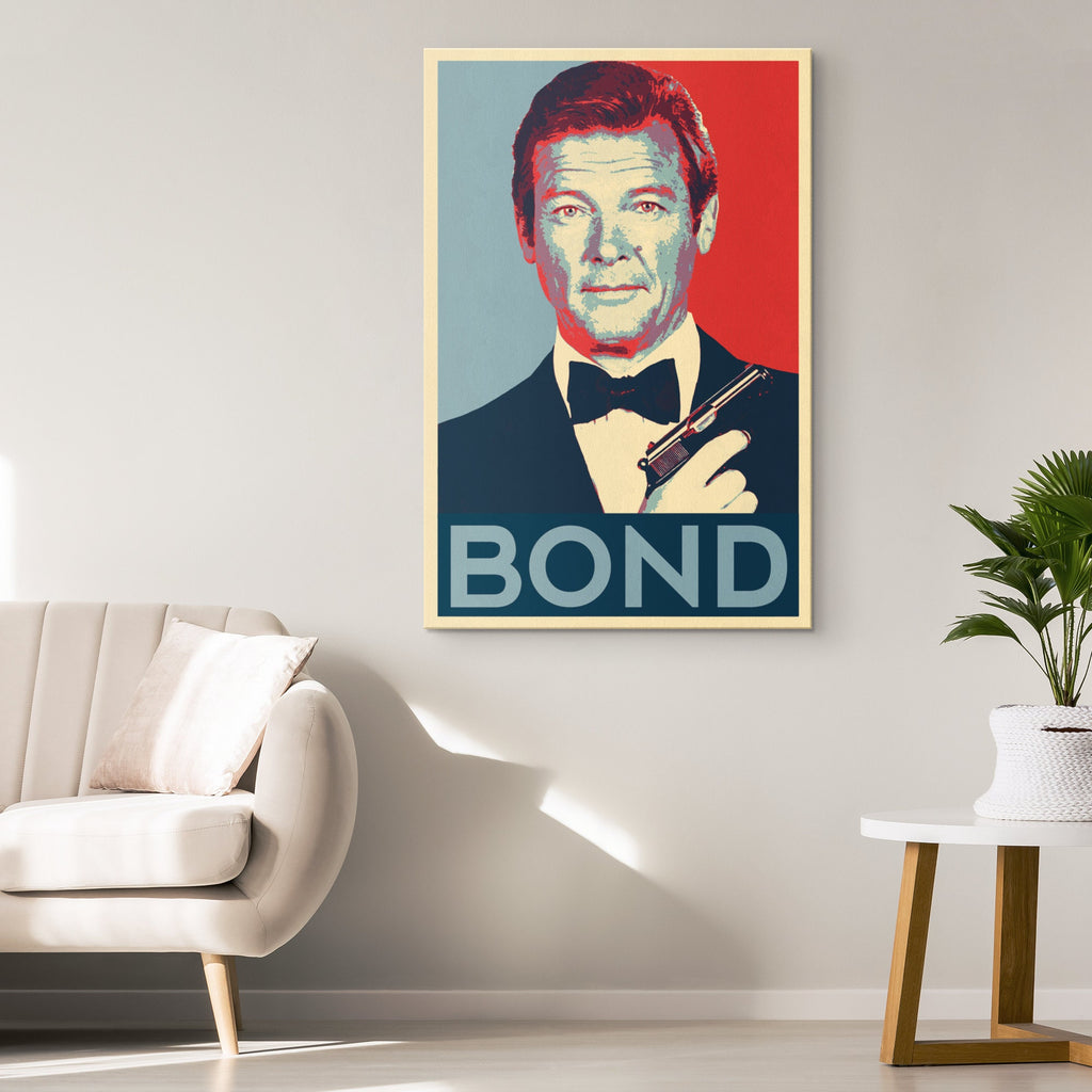 James Bond Roger Moore Pop Art Illustration - 007 Home Decor in Poster Print or Canvas Art