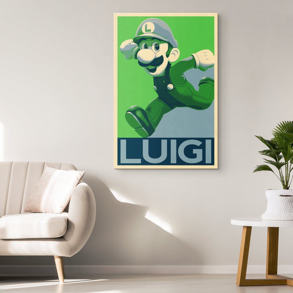 Luigi Pop Art Illustration - Video Game Home Decor in Poster Print or Canvas Art