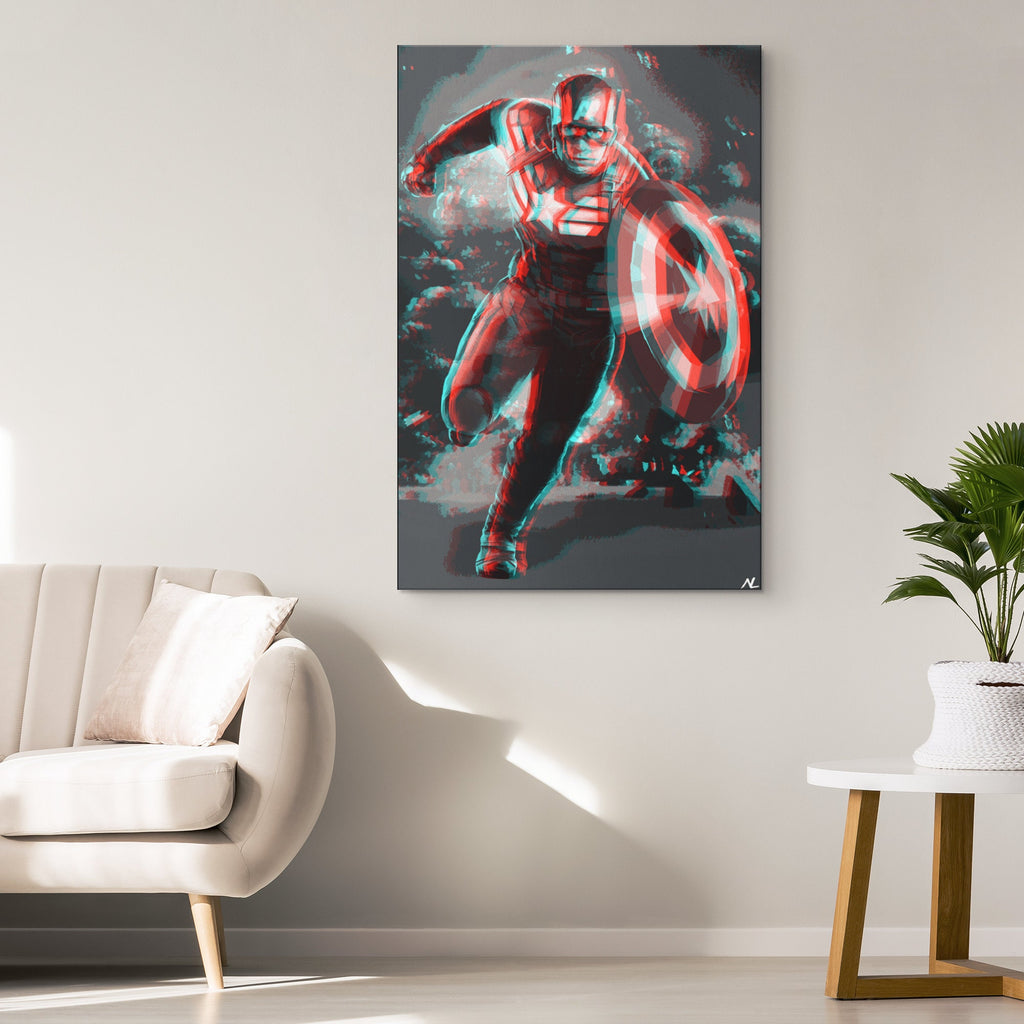 Retro 3D Captain America Pop Art Illustration - Marvel Superhero Home Decor in Poster Print or Canvas Art