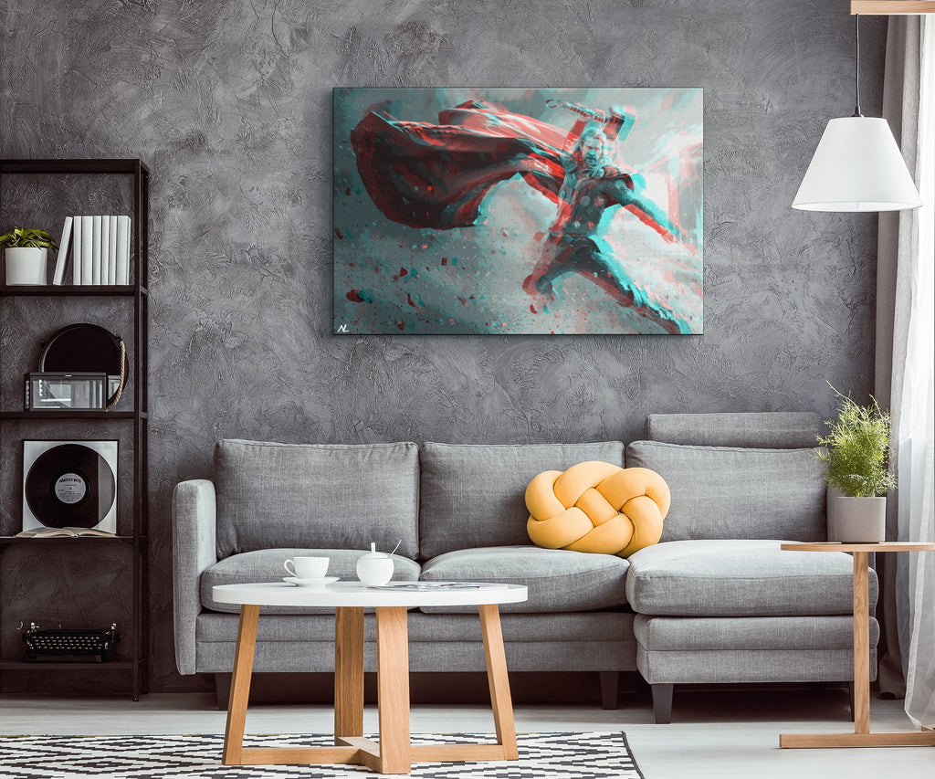 Retro 3D Thor Odinson Pop Art Illustration - Marvel Superhero Home Decor in Poster Print or Canvas Art