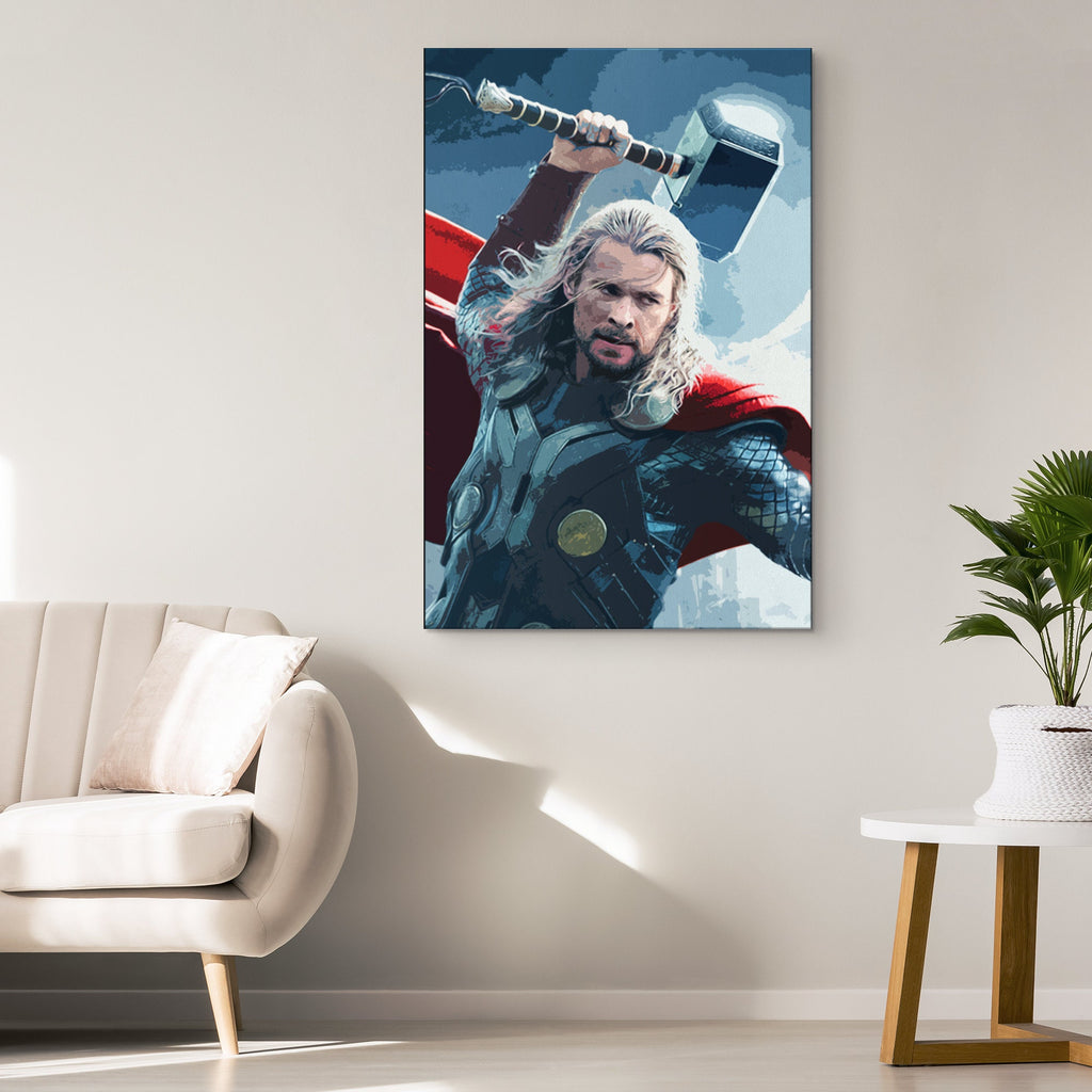 Thor Odinson Pop Art Illustration - Marvel Superhero Home Decor in Poster Print or Canvas Art