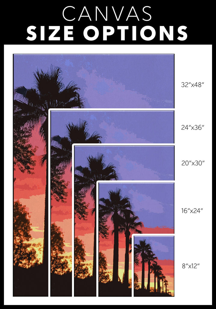 Tropical Palm Tree Sunset Pop Art Illustration - World Travel Home Decor in Poster Print or Canvas Art