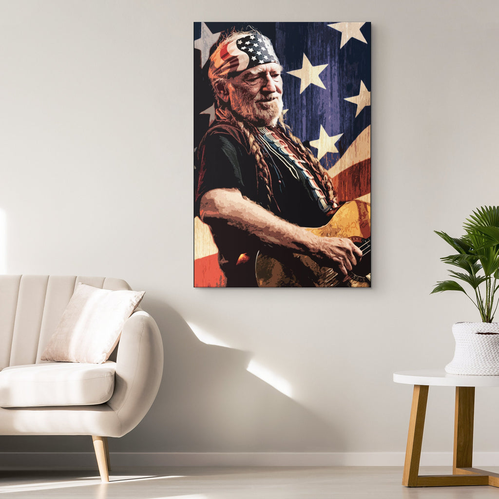 Willie Nelson Pop Art Illustration - Country Music Home Decor in Poster Print or Canvas Art