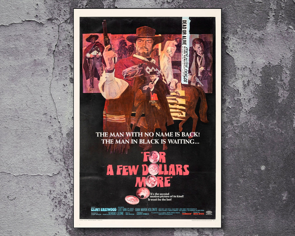 For a Few Dollars More 1965 Poster Reprint - Cowboy Western Home Decor in Poster Print or Canvas Art