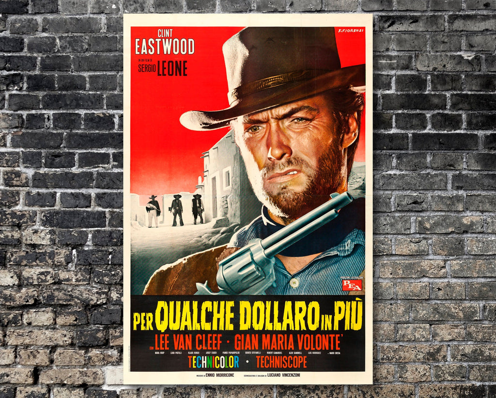 For a Few Dollars More 1965 Vintage Italian Poster Reprint - Cowboy Western Home Decor in Poster Print or Canvas Art