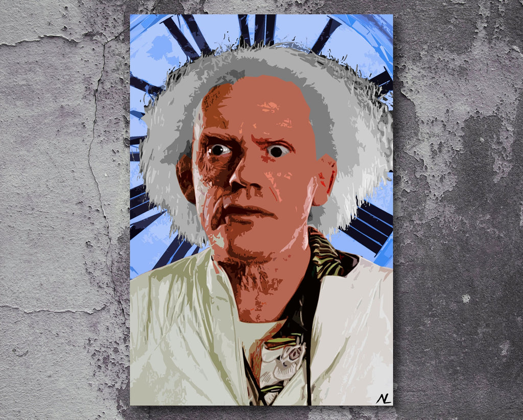 Back to The Future Doc Brown Pop Art Illustration - Science Fiction Home Decor in Poster Print or Canvas Art