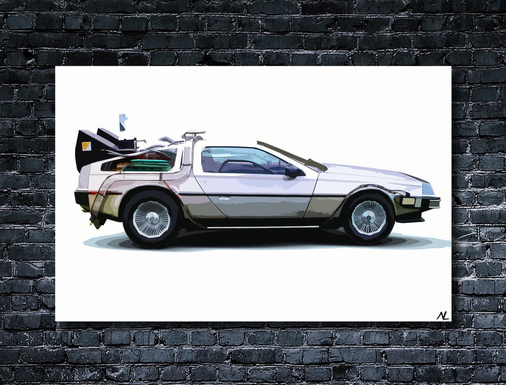 Back to The Future Delorean Car Pop Art Illustration - Science Fiction Home Decor in Poster Print or Canvas Art