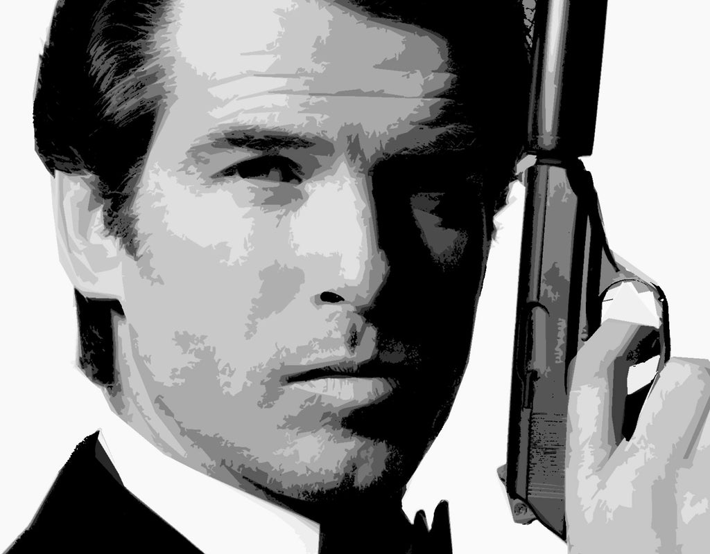 James Bond Pierce Brosnan Pop Art Illustration - 007 Home Decor in Poster Print or Canvas Art