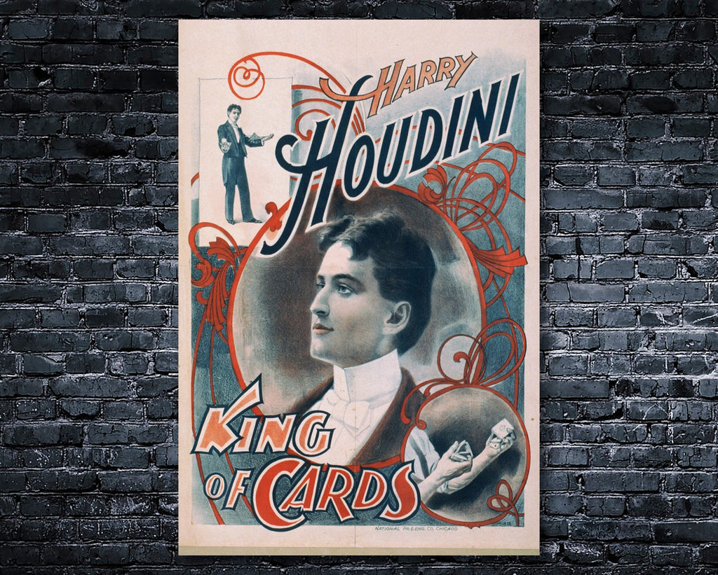 Harry Houdini 1920's Vintage Poster Reprint - Classic Vaudeville Magician Home Decor in Poster Print or Canvas Art