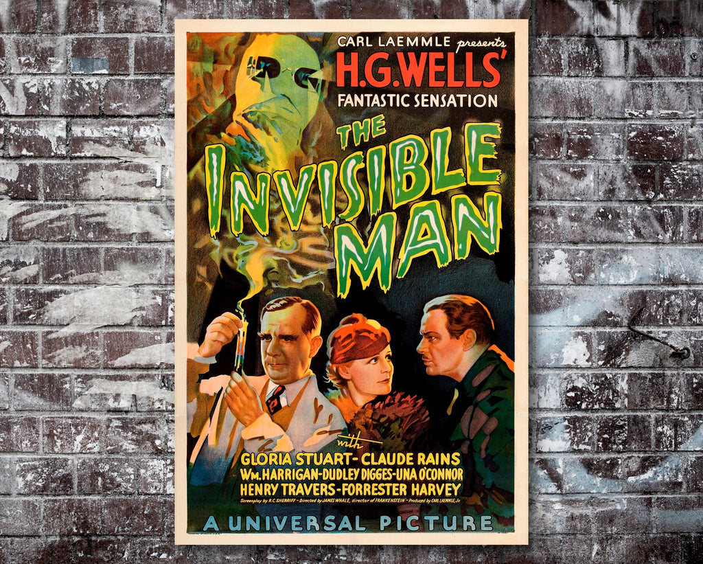 The Invisible Man 1933 Vintage Poster Reprint - Horror Monster Home Decor in Poster Print or Canvas Art