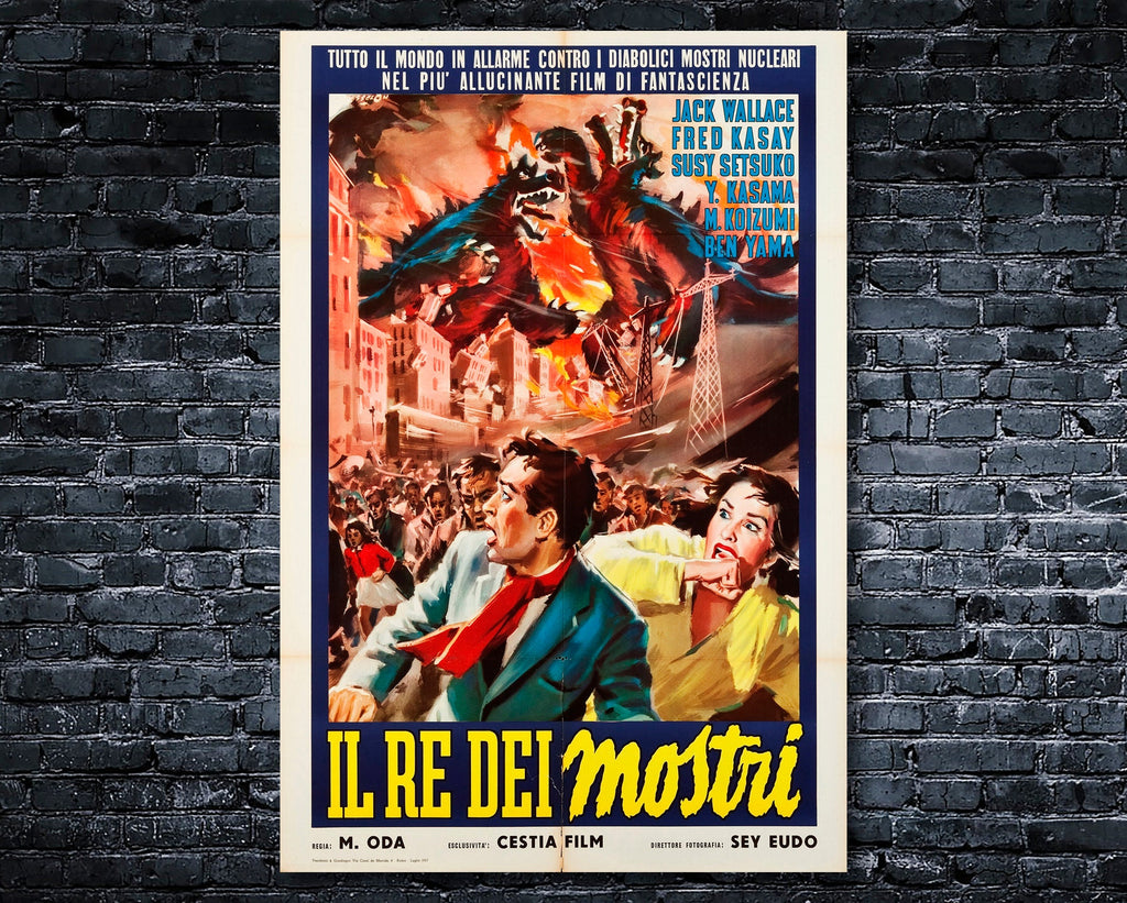 Godzilla Raids Again Vintage 1957 Italian Poster Reprint - Monster Movie Home Decor in Poster Print or Canvas Art