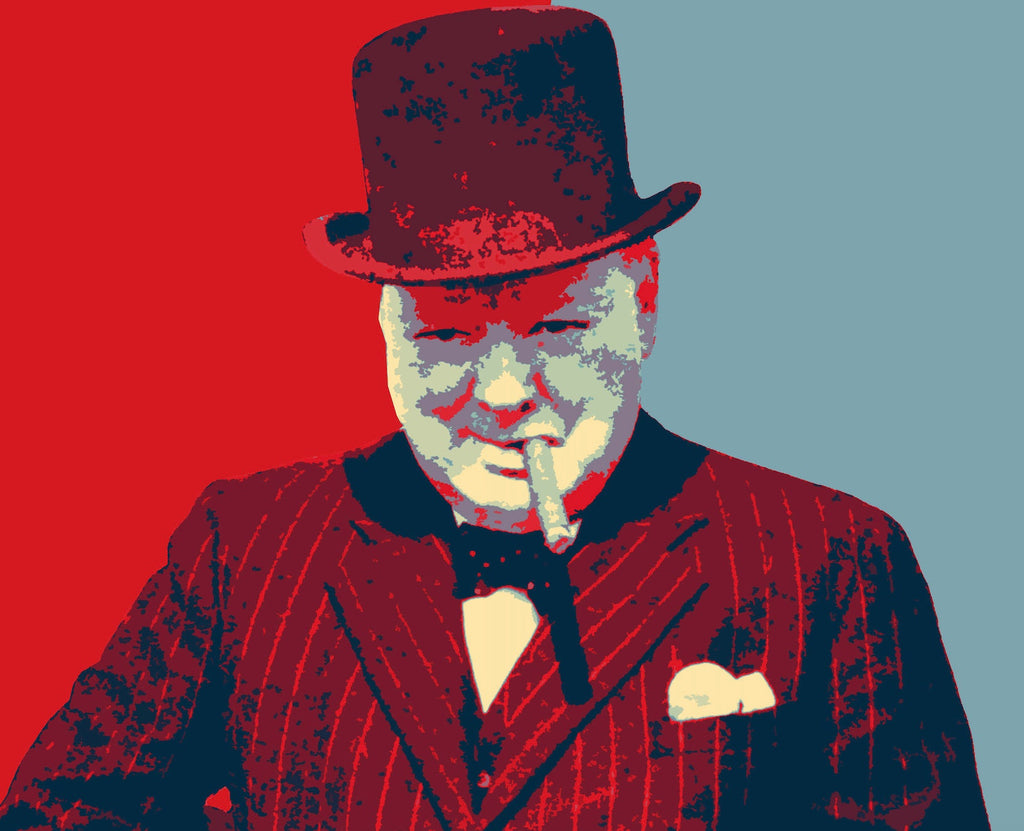 Winston Churchill British Prime Minister Pop Art Illustration - Historical World War 2 Home Decor in Poster Print or Canvas Art