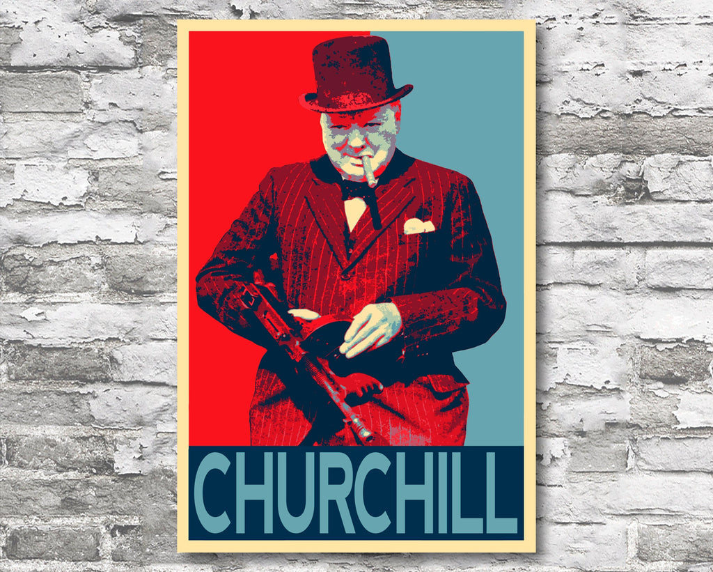 Winston Churchill British Prime Minister Pop Art Illustration - Historical World War 2 Home Decor in Poster Print or Canvas Art