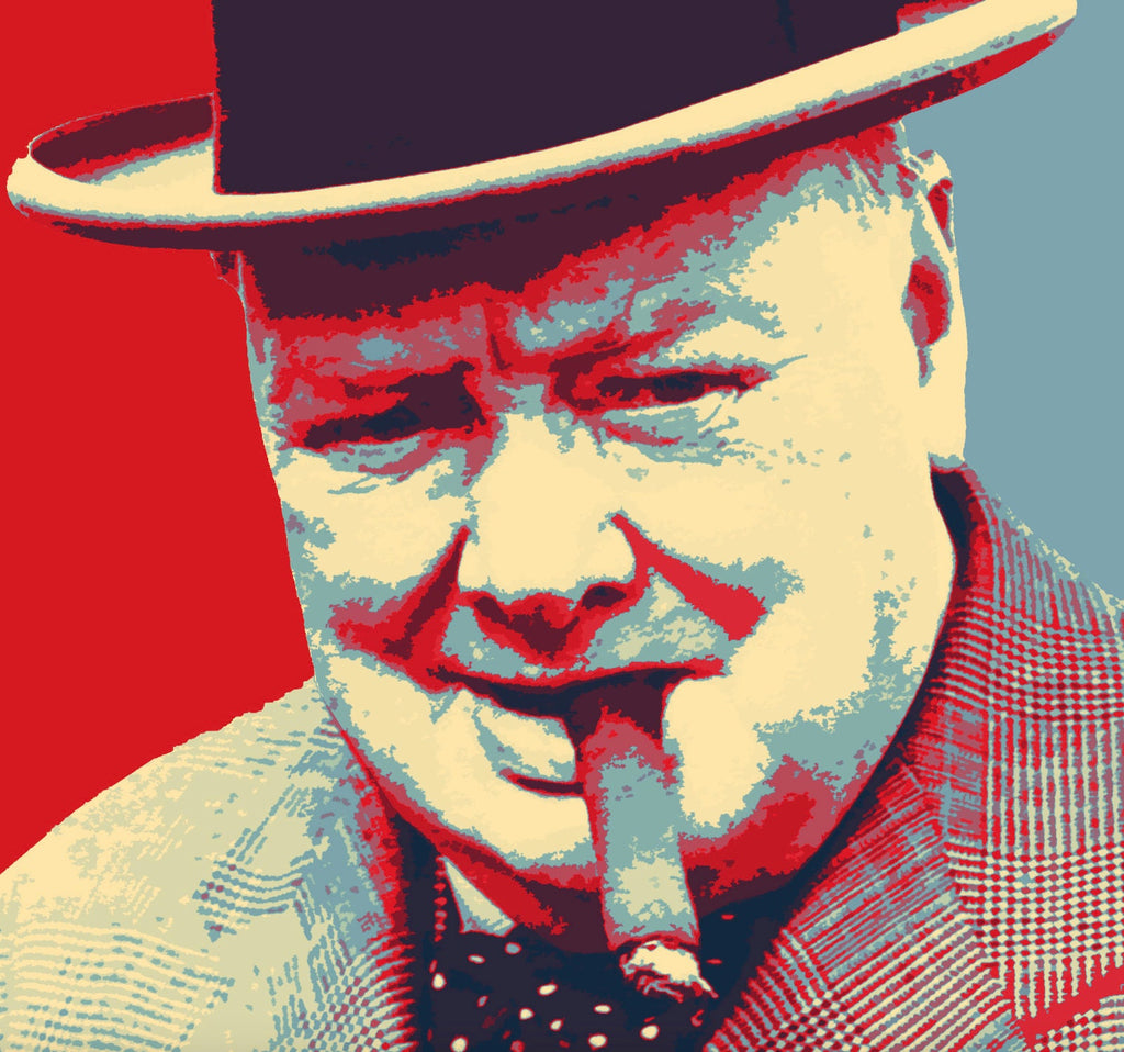 Winston Churchill British Prime Minister Pop Art Illustration - Historical World War 2 Home Decor in Poster Print or Canvas Art