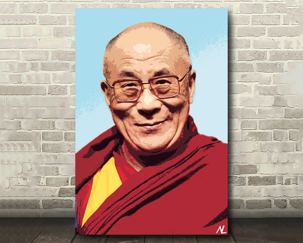 His Holiness the 14th Dalai Lama Pop Art Illustration - Tibetan Buddhism Home Decor in Poster Print or Canvas Art