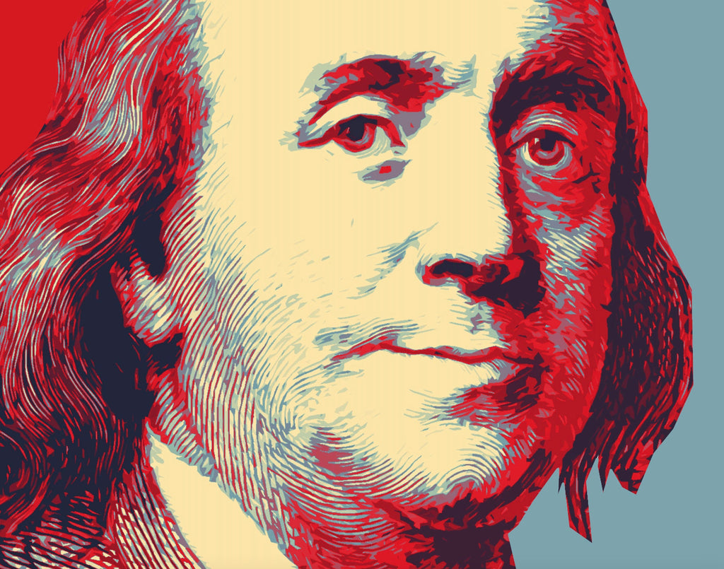 Benjamin Franklin United States Founding Father Pop Art Illustration - American History Home Decor in Poster Print or Canvas Art