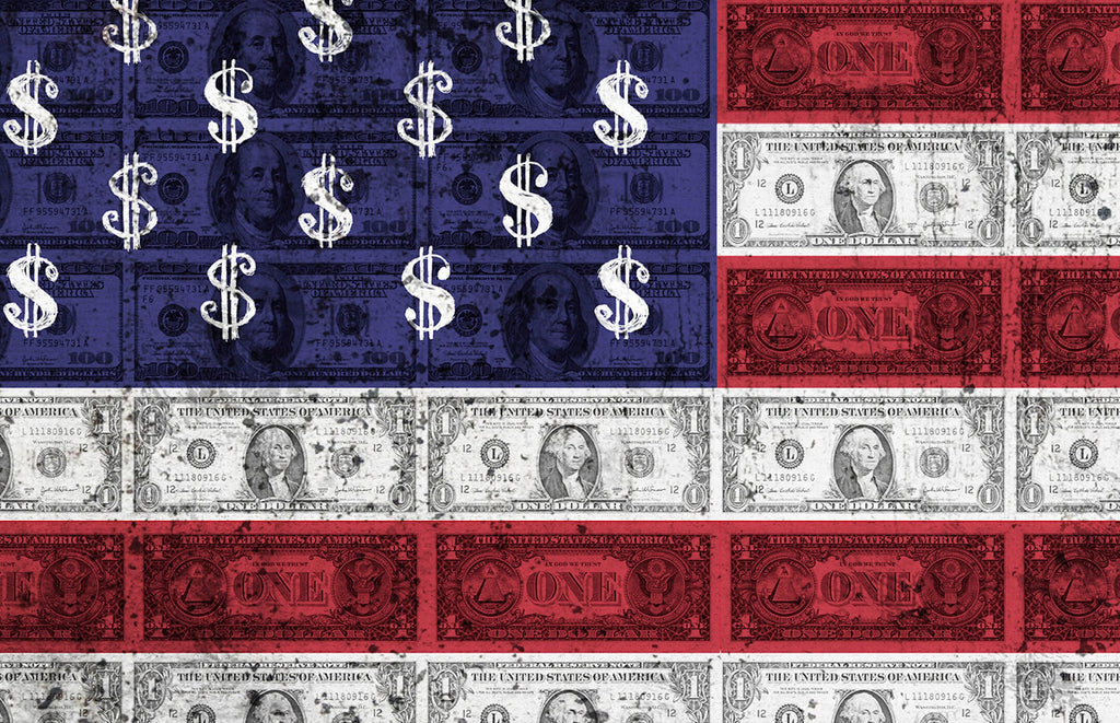 American Capitalism Flag Pop Art Illustration - American Money Home Decor in Poster Print or Canvas Art