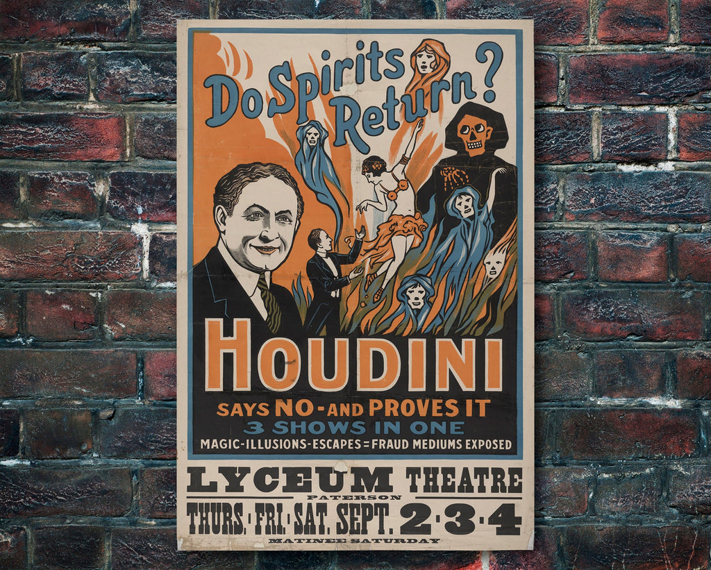 Harry Houdini 1920's Vintage Poster Reprint - Classic Vaudeville Magician Home Decor in Poster Print or Canvas Art