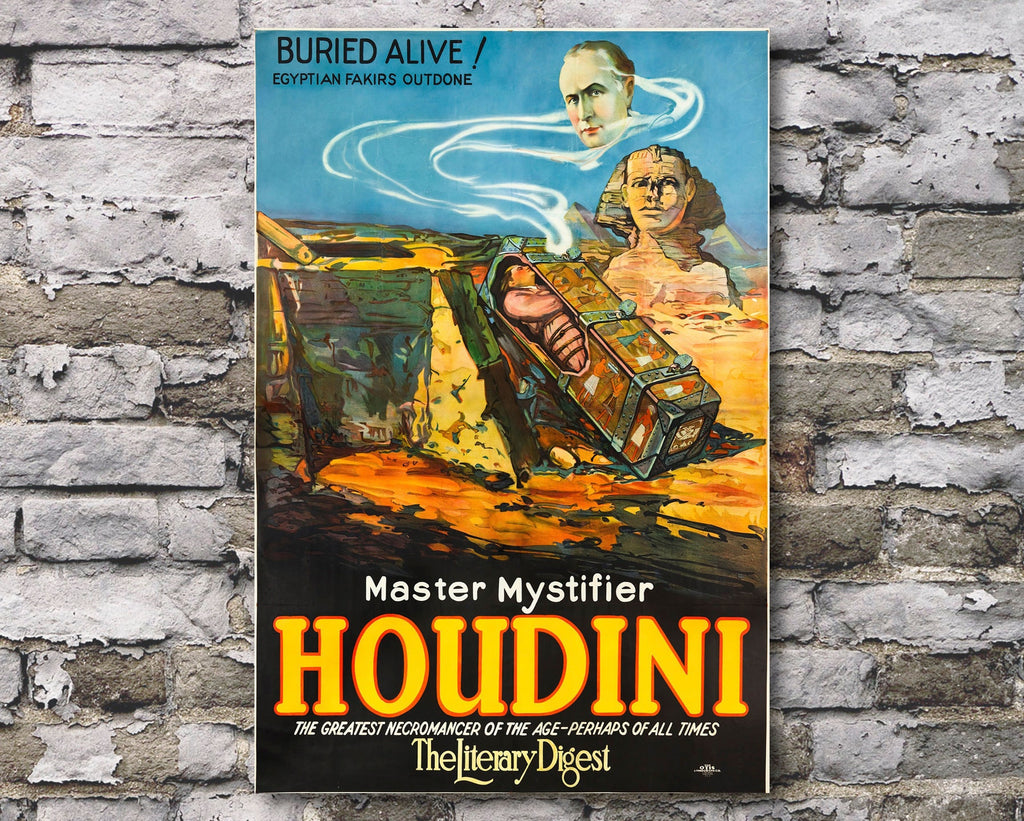 Harry Houdini 1920's Vintage Poster Reprint - Classic Vaudeville Magician Home Decor in Poster Print or Canvas Art