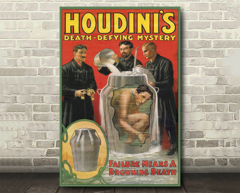 Harry Houdini 1920's Vintage Poster Reprint - Classic Vaudeville Magician Home Decor in Poster Print or Canvas Art