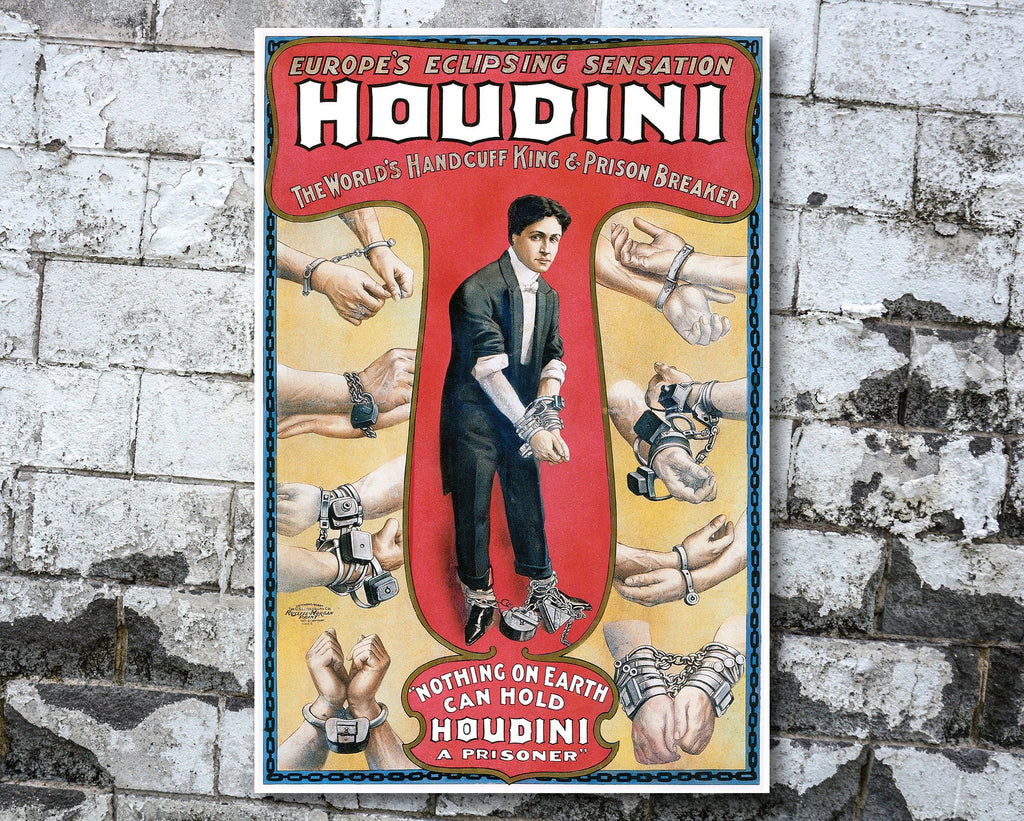 Harry Houdini 1920's Vintage Poster Reprint - Classic Vaudeville Magician Home Decor in Poster Print or Canvas Art