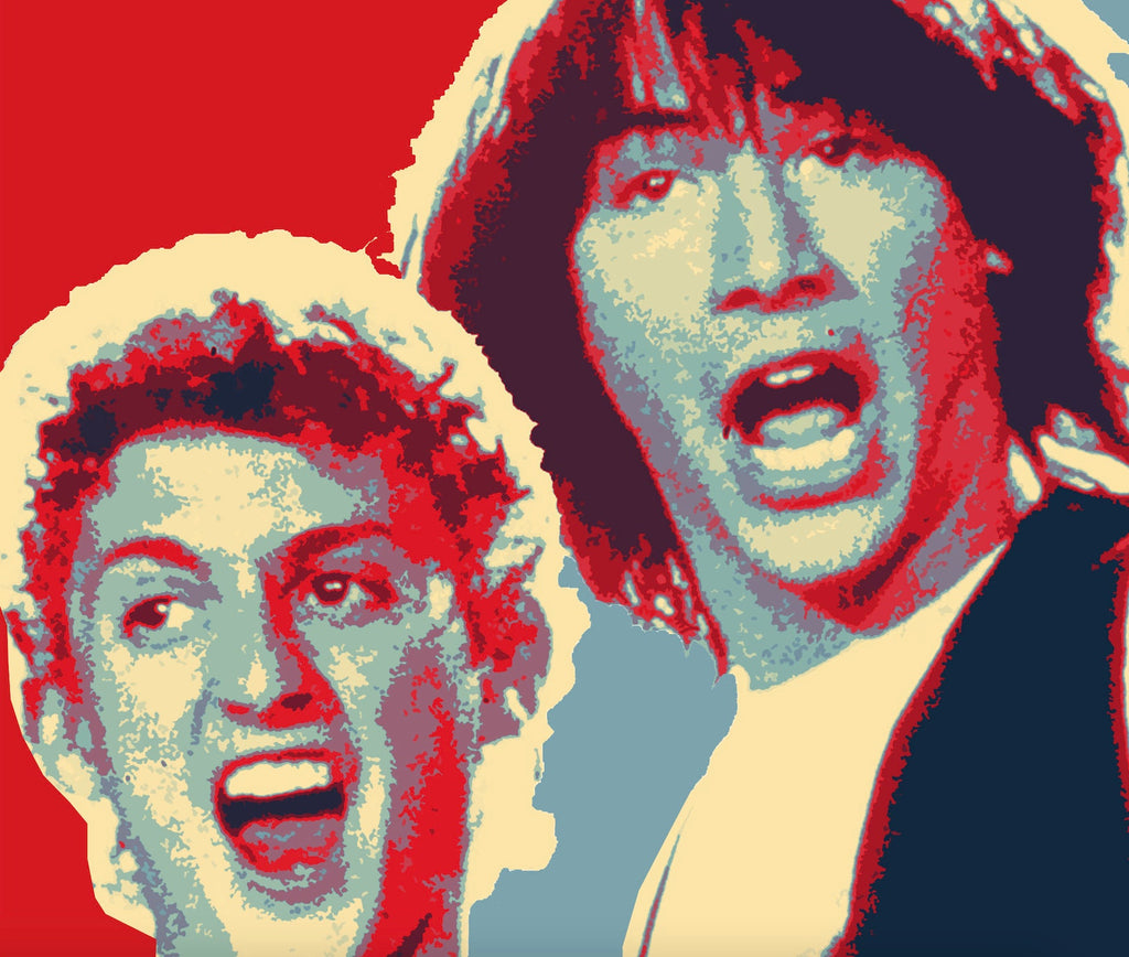 Bill and Ted's Excellent Adventure Pop Art Illustration - 80's Movie Home Decor in Poster Print or Canvas Art