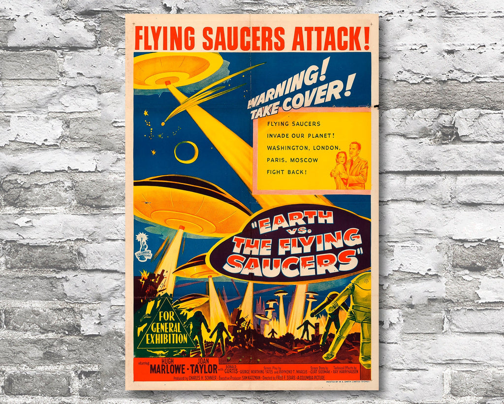 Earth vs the Flying Saucers 1956 Vintage Poster Reprint - Retro Monster Science Fiction Home Decor in Poster Print or Canvas Art