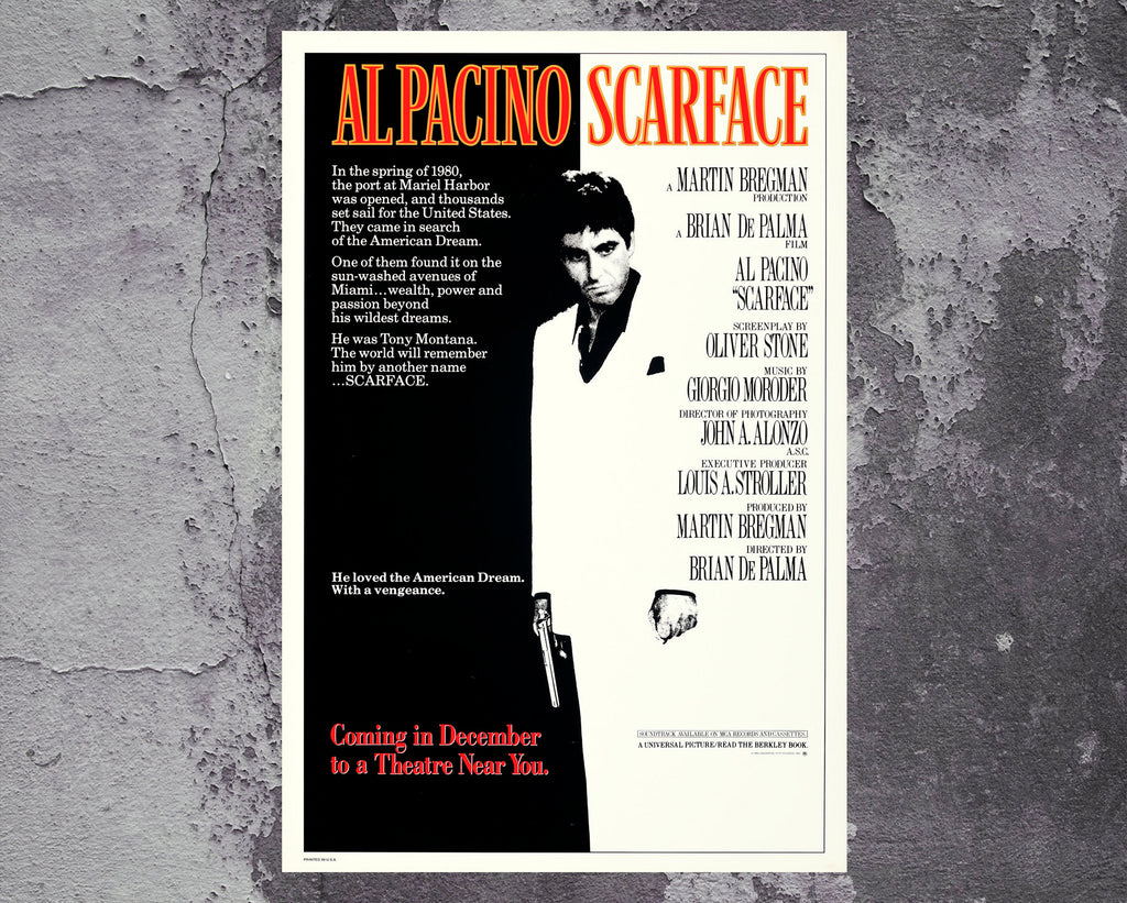 Scarface 1983 Vintage Poster Reprint - Retro Gangster Movie Home Decor in Poster Print or Canvas Art