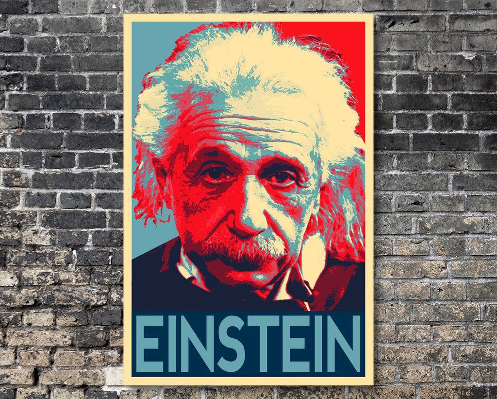 Albert Einstein Pop Art Illustration - Physicist Scientist Icon Home Decor in Poster Print or Canvas Art