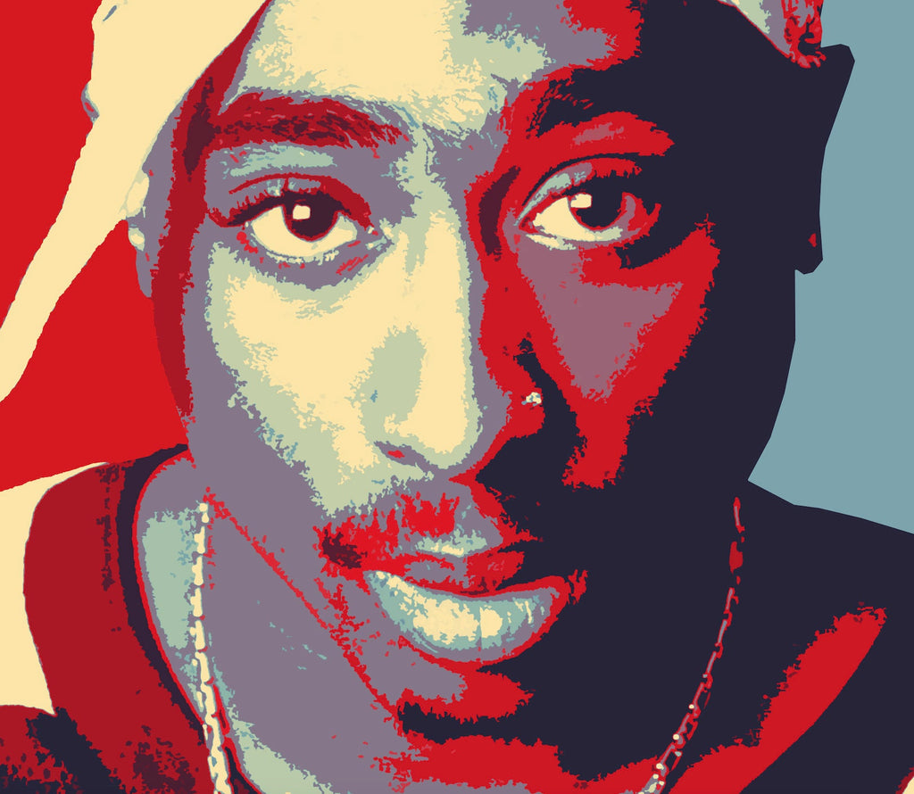 Tupac Shakur Pop Art Illustration - 2Pac Rap Hip hop Music Icon Home Decor in Poster Print or Canvas Art