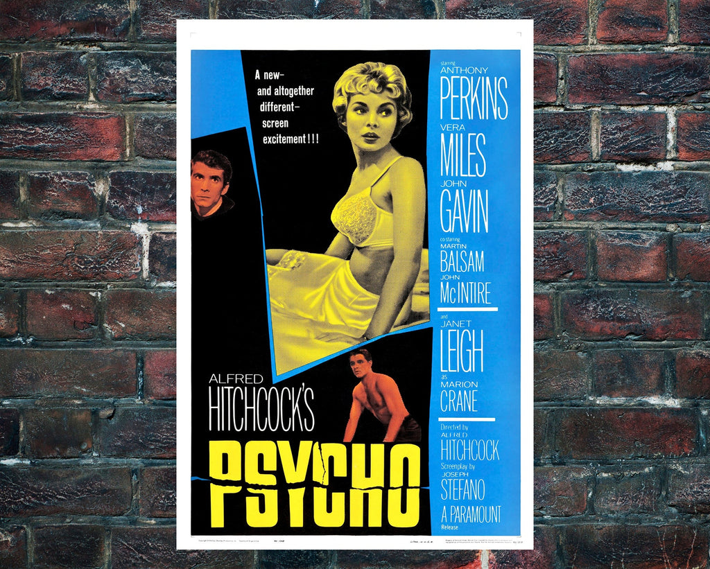 Psycho 1960 Vintage Poster Reprint - Alfred Hitchcock Horror Movie Home Decor in Poster Print or Canvas Art