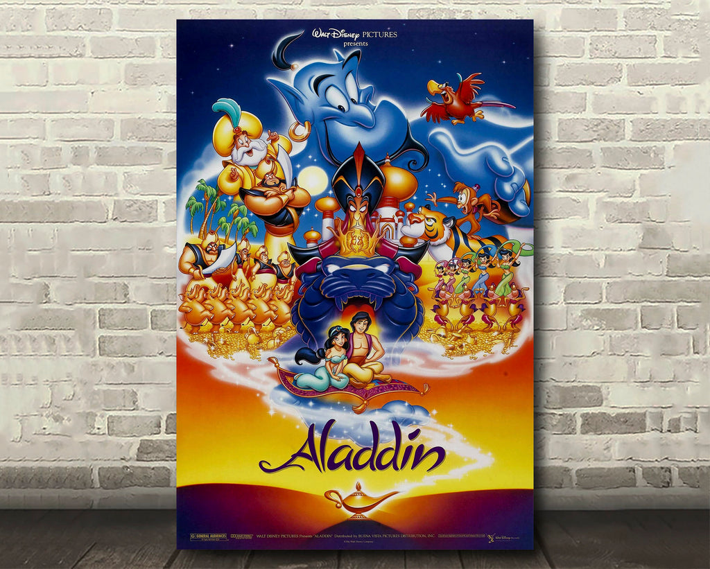 Aladdin 1992 Vintage Cartoon Poster Reprint - Disney Movie Home Decor in Poster Print or Canvas Art