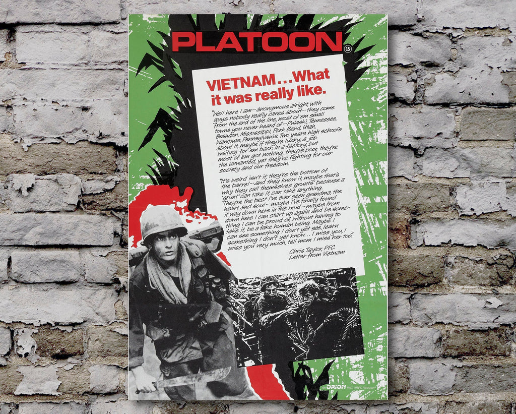 Platoon 1986 Vintage Poster Reprint - Classic Hollywood War Movie Home Decor in Poster Print or Canvas Art