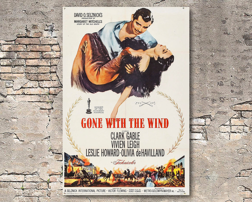 Gone with the Wind 1939 Vintage Poster Reprint - Classic Hollywood Home Decor in Poster Print or Canvas Art