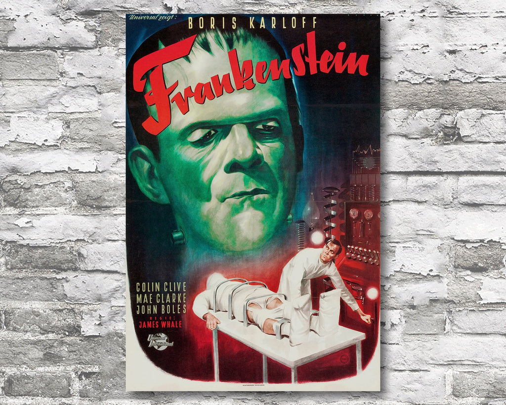 Frankenstein 1931 Vintage Poster Reprint - Boris Karloff Monster Home Decor in Poster Print or Canvas Art