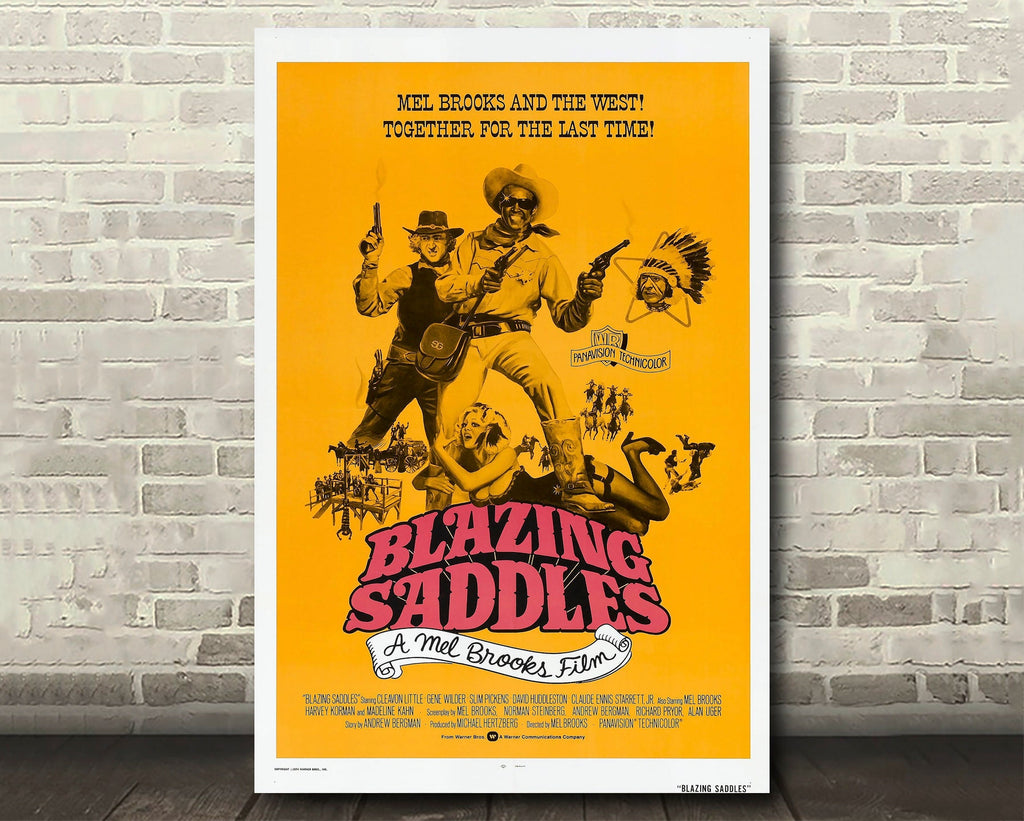 Blazing Saddles 1974 Vintage Poster Reprint - Cowboy Comedy Western Home Decor in Poster Print or Canvas Art