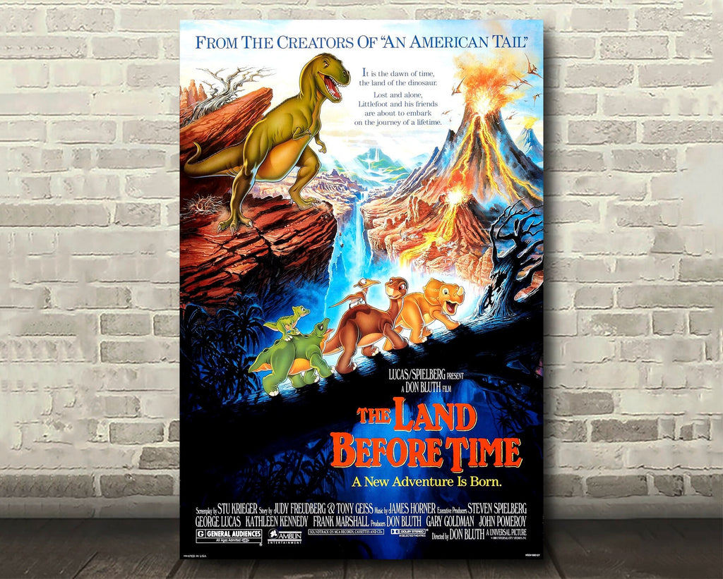 The Land Before Time 1988 Vintage Poster Reprint - Cartoon Home Decor in Poster Print or Canvas Art