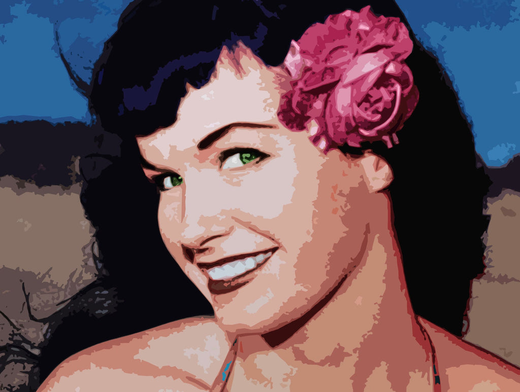 Bettie Page Pop Art Illustration - Classic Pin-up Sex Icon Home Decor in Poster Print or Canvas Art