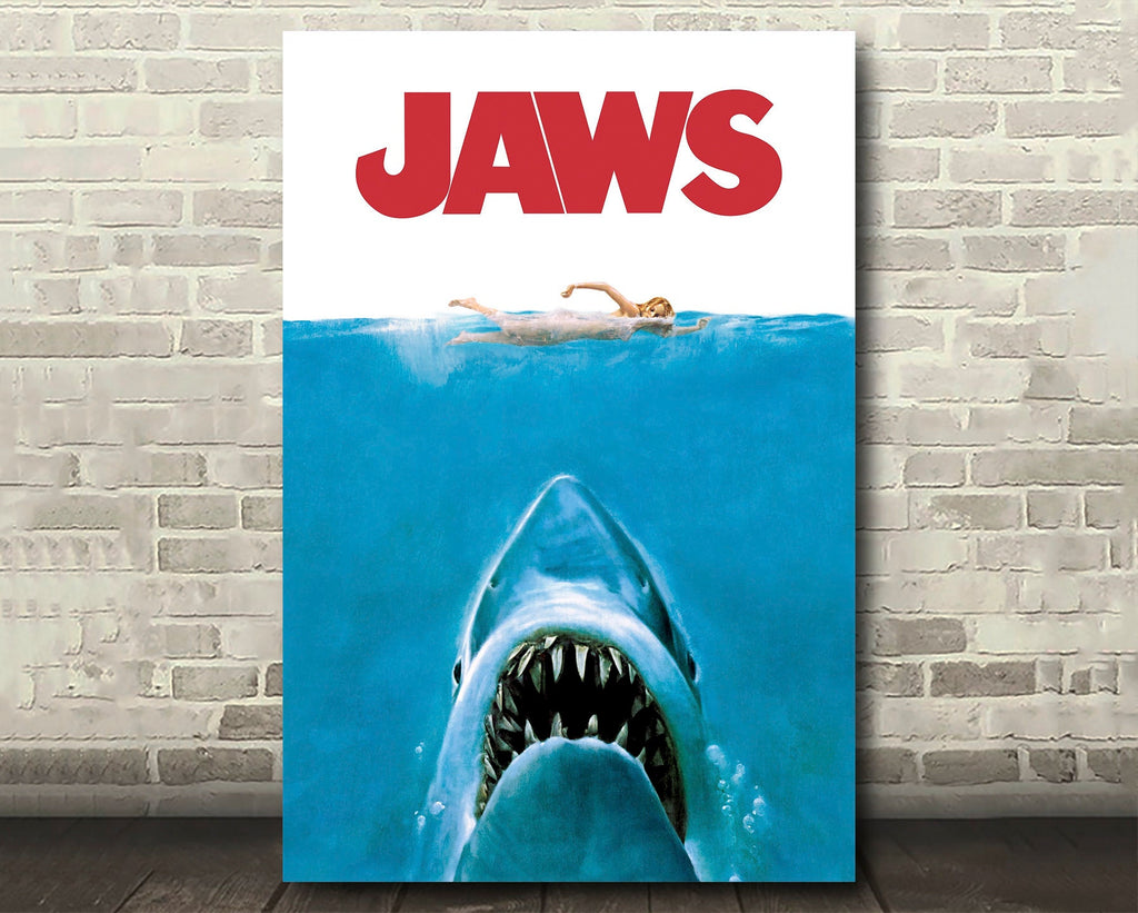 Jaws 1975 Vintage Poster Reprint - Steven Spielberg Shark Movie Home Decor in Poster Print or Canvas Art