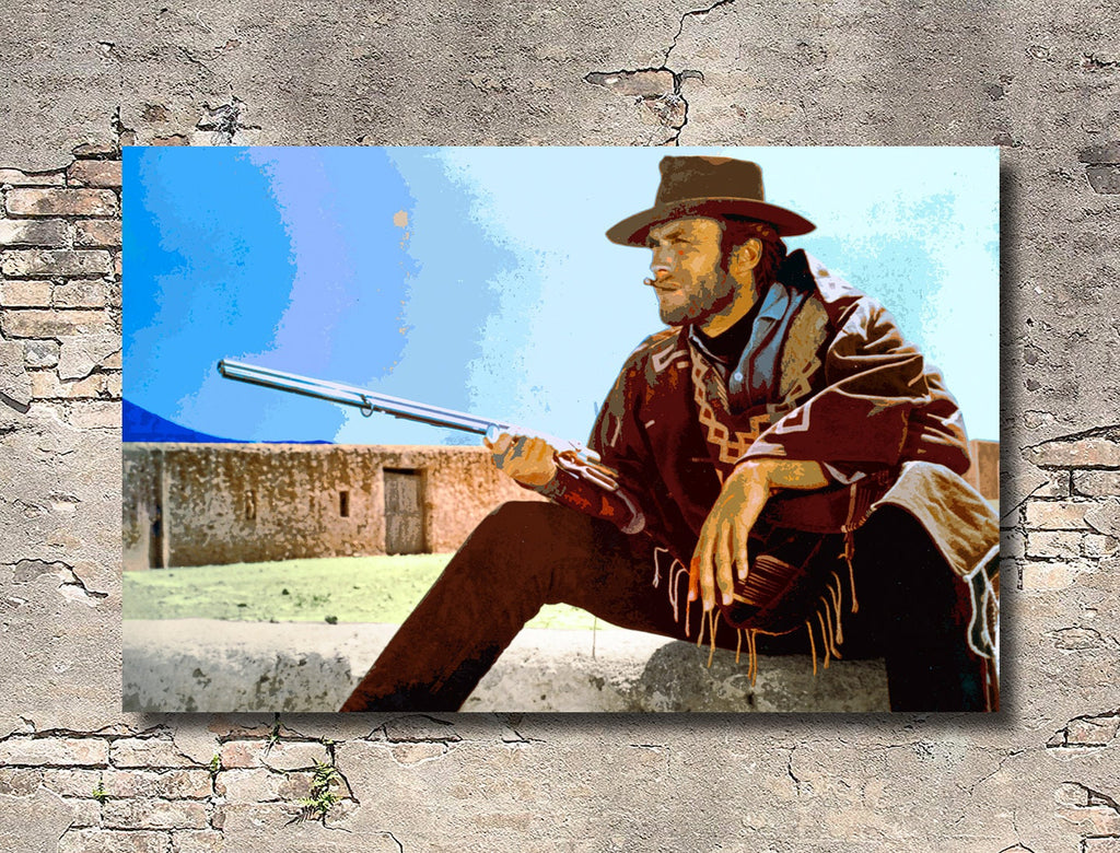 Clint Eastwood Pop Art Illustration - Cowboy Western Home Decor in Poster Print or Canvas Art