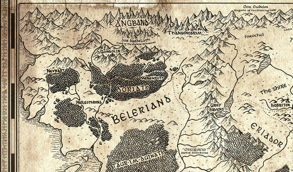 Lord of the Rings Middle Earth and Beleriand Map - Fantasy Home Decor in Poster Print or Canvas Art