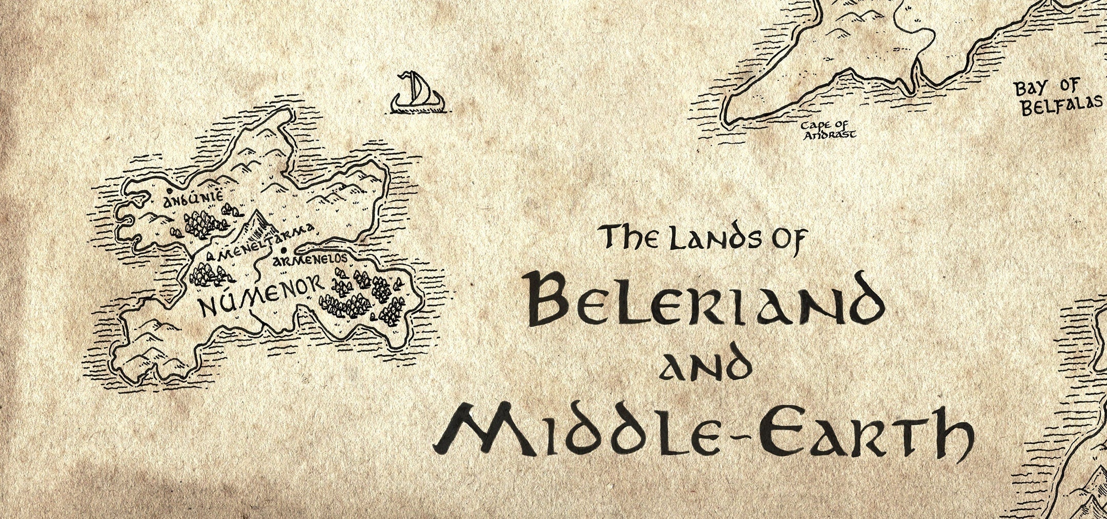 Beleriand Middle Earth Map Illustration Print Lord of the Rings Silmar ...