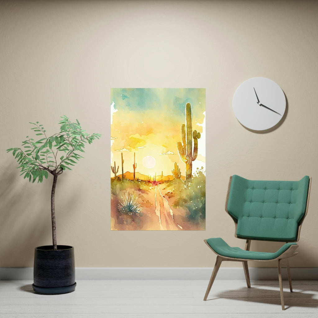 Desert Sunset Print Colorful Watercolor Wall Art Southwest Landscape Gift Saguaro Cactus Beautiful Nature Home Decor