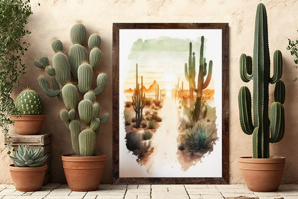 Desert Sunset Print Colorful Watercolor Wall Art Southwest Landscape Gift Saguaro Cactus Beautiful Nature Home Decor