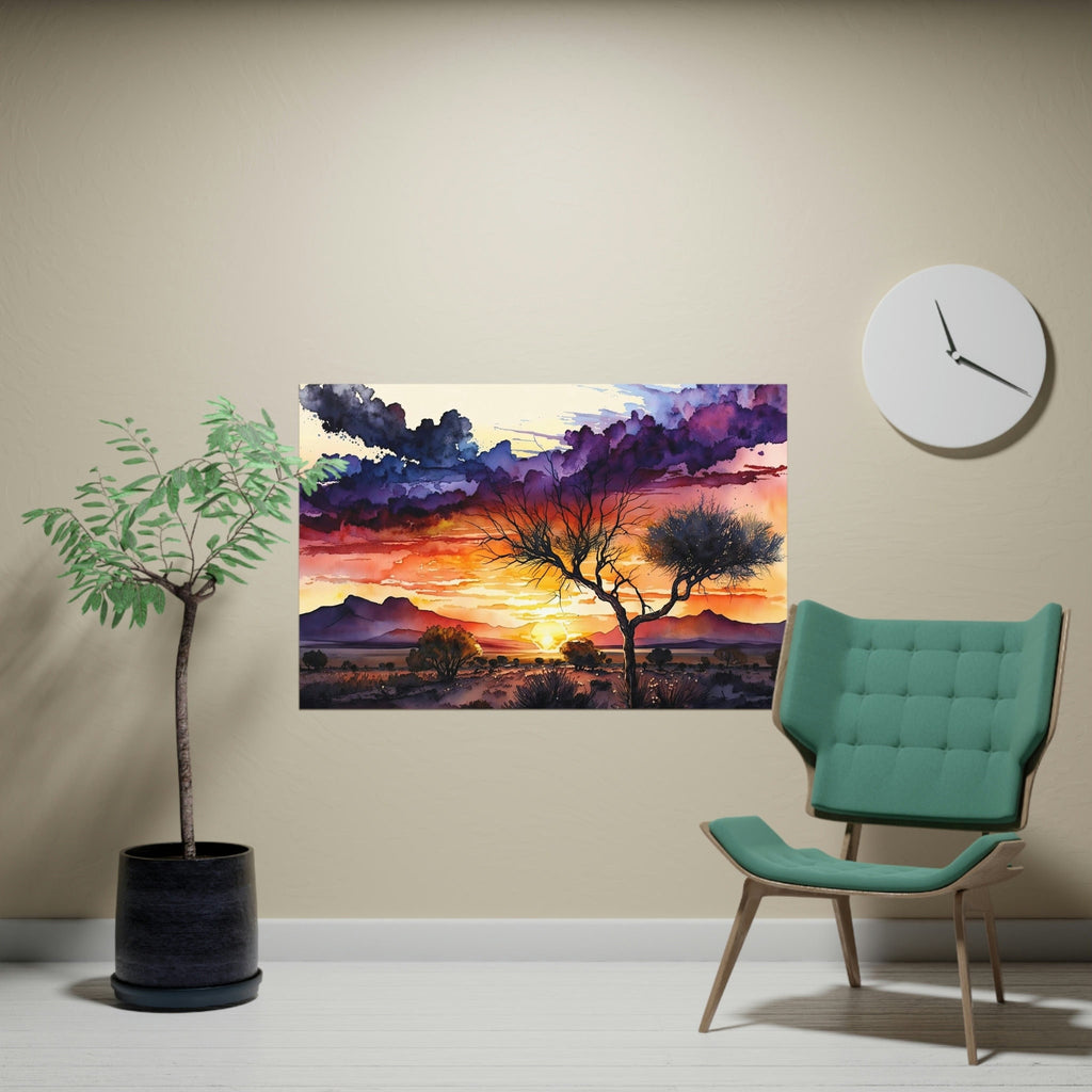 Desert Sunset Print Colorful Watercolor Wall Art Southwest Landscape Gift Saguaro Cactus Beautiful Nature Home Decor