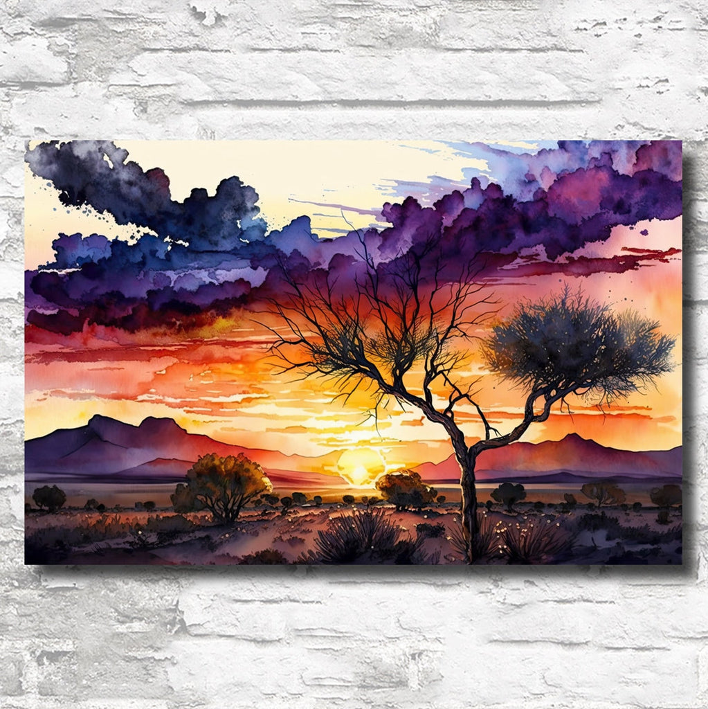 Desert Sunset Print Colorful Watercolor Wall Art Southwest Landscape Gift Saguaro Cactus Beautiful Nature Home Decor