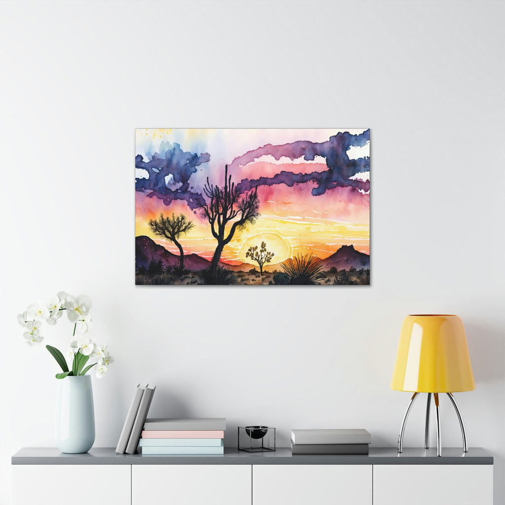 Joshua Tree Desert Sunset Print Colorful Watercolor Wall Art Southwest Landscape Gift Saguaro Cactus Beautiful Nature Home Decor