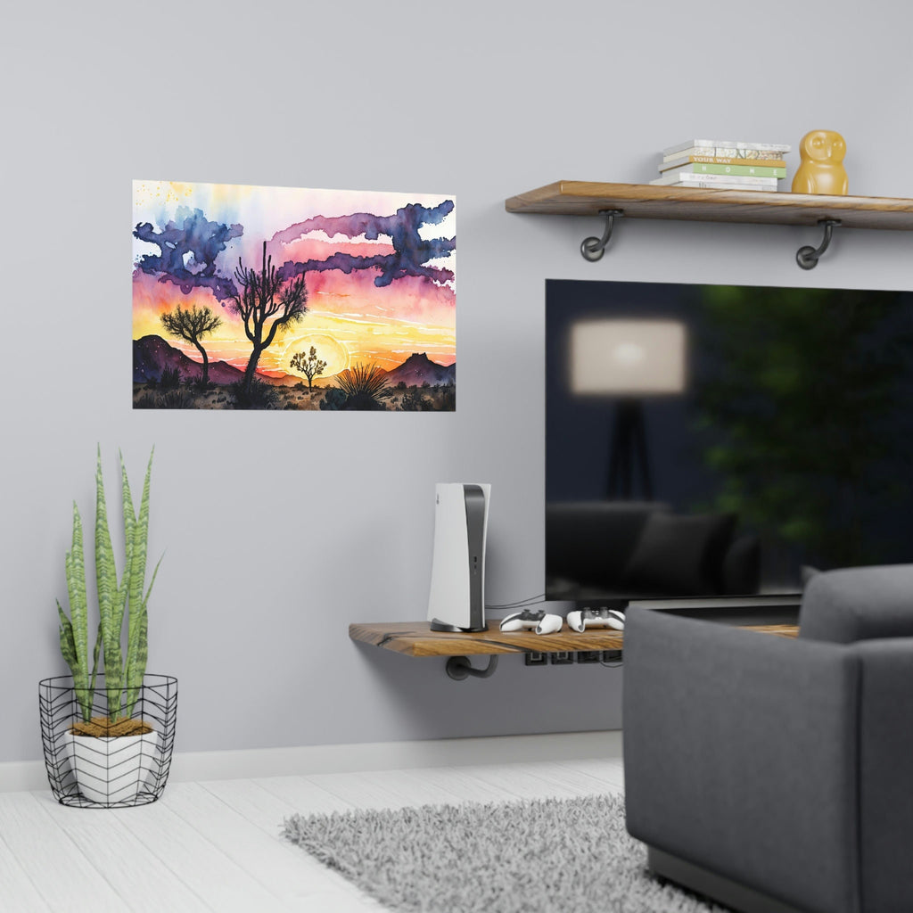 Joshua Tree Desert Sunset Print Colorful Watercolor Wall Art Southwest Landscape Gift Saguaro Cactus Beautiful Nature Home Decor