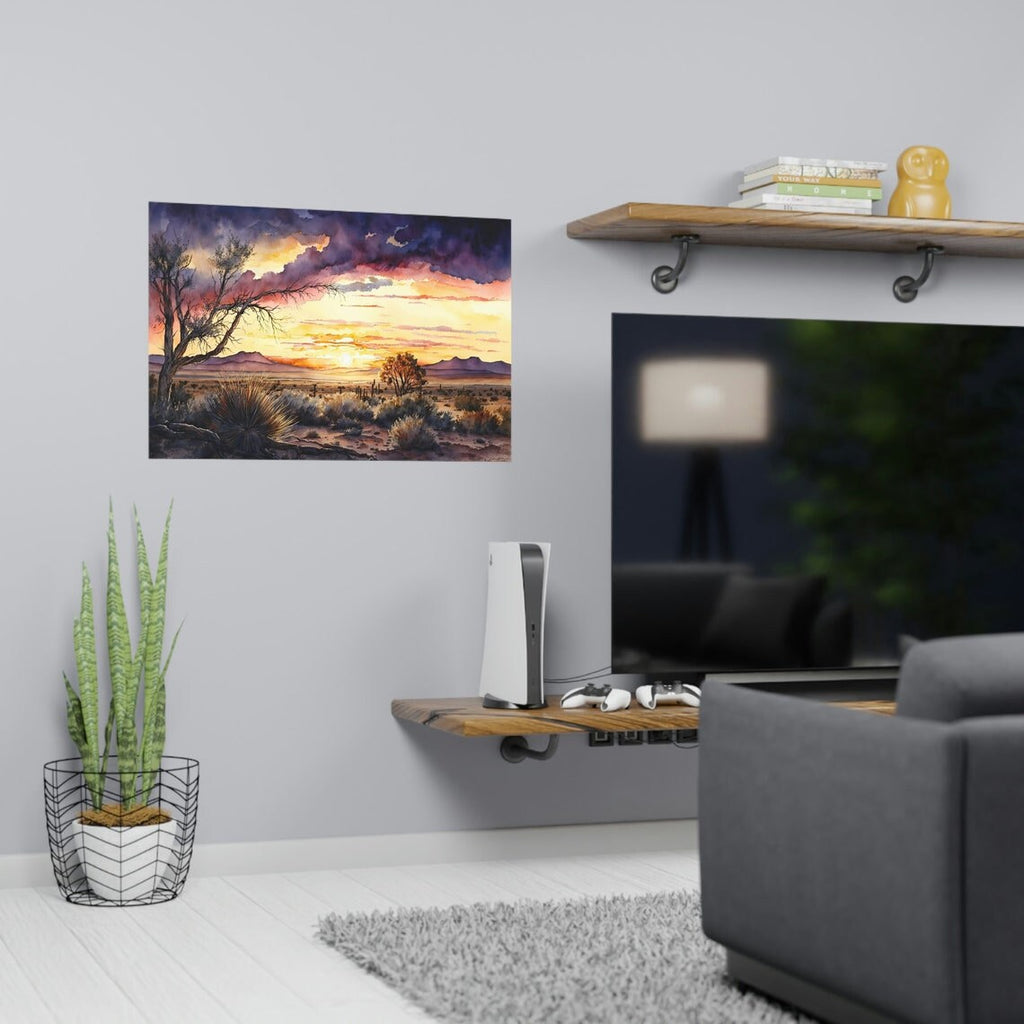 Desert Sunset Print Colorful Watercolor Wall Art Southwest Landscape Gift Saguaro Cactus Beautiful Nature Home Decor